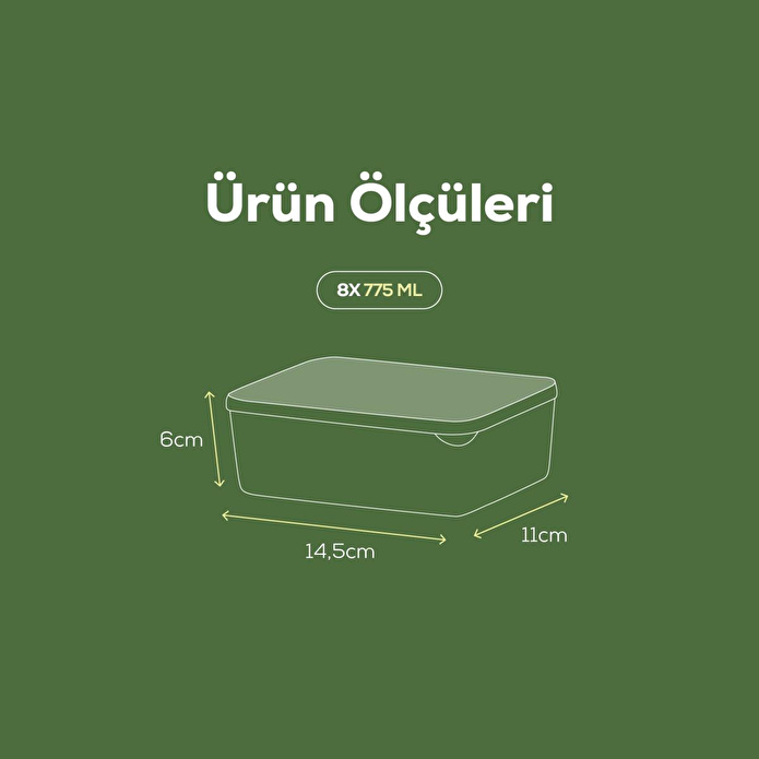 Vienev 8'li Buzdolabı Düzenleyici Organizer Mikrodalgaya Uygun Difriz Saklama Kabı Yeşil