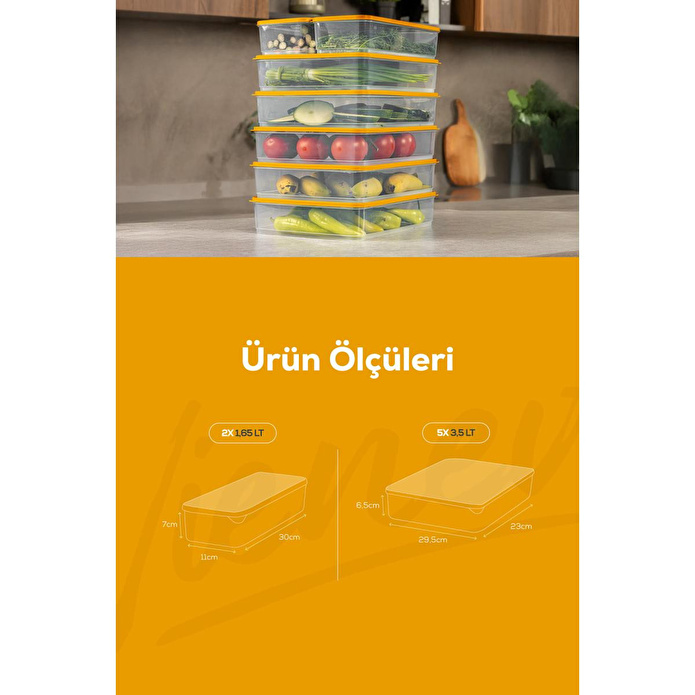 Vienev 7'li Buzdolabı Dondurucu Organizer Ve Saklama Kabı Turuncu 5x(3,5lt) 2x(1,65lt)