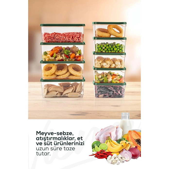 Vienev 10'lu Buzdolabı Düzenleyici Organizer Mikrodalgaya Uygun Difriz Saklama Kabı Yeşil