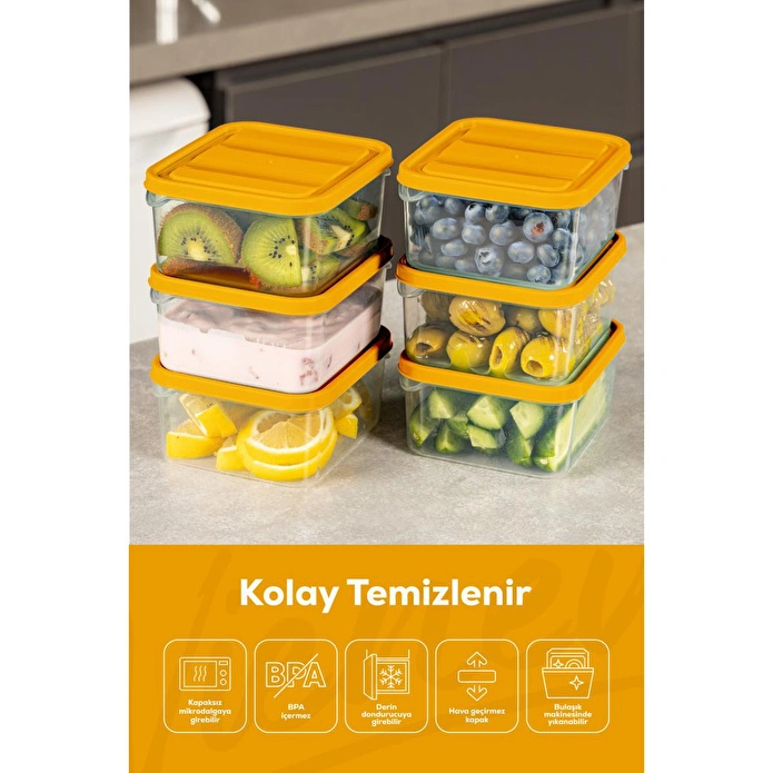 Vienev 6'lı 350 Ml Buzdolabı Dondurucu Organizer Mikrodalga Ve Difrize Uygun Saklama Kabı Turuncu