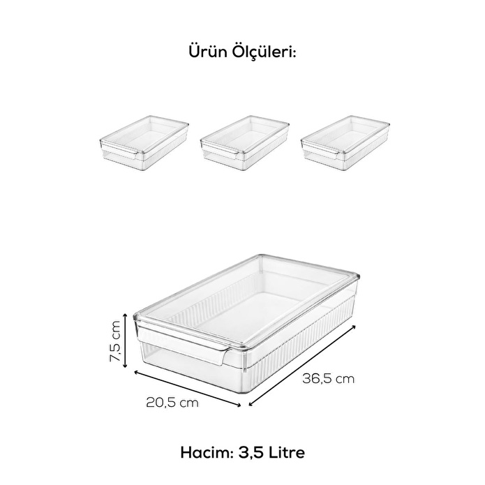 Vienev 3'lü 3,5 Litre Kapaklı Mini Buzdolabı Dolapiçi Düzenleyici Organizer
