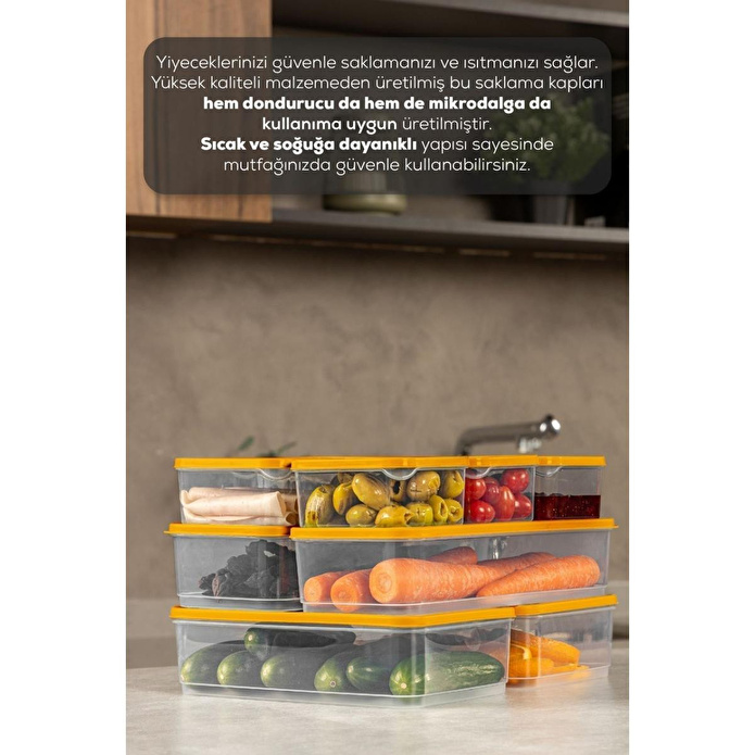 Vienev 10lu Buzdolabı Dondurucu Organizer Ve Saklama Kabı Turuncu 6x 350ml 2x 1,65lt 2x 1,75lt Turuncu