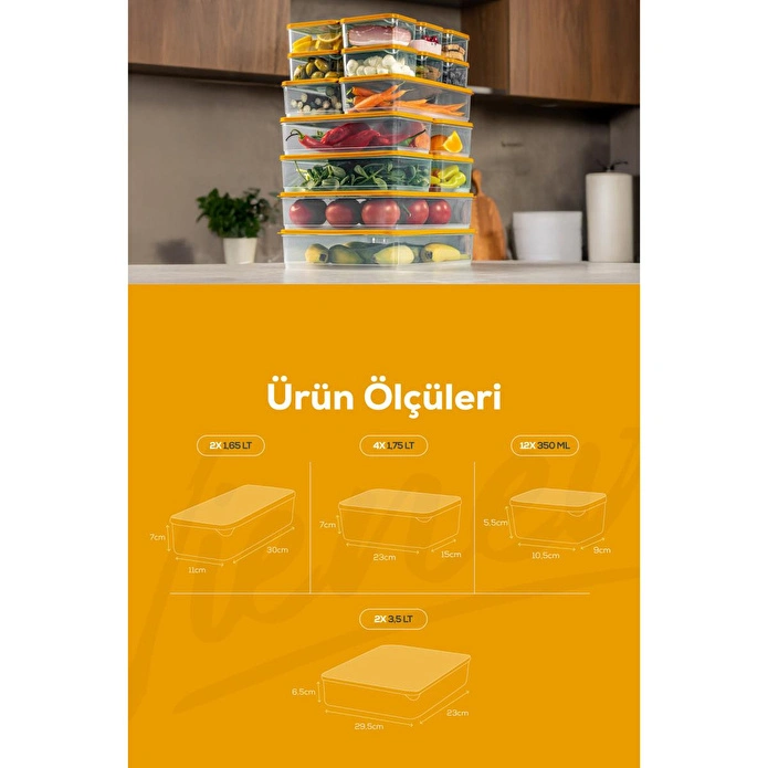 Vienev 20'li Buzdolabı Organizer Ve Saklama Kabı Turuncu 12x(350ml) 4x(1,75lt) 2x(1,65lt) 2x(3,5lt)