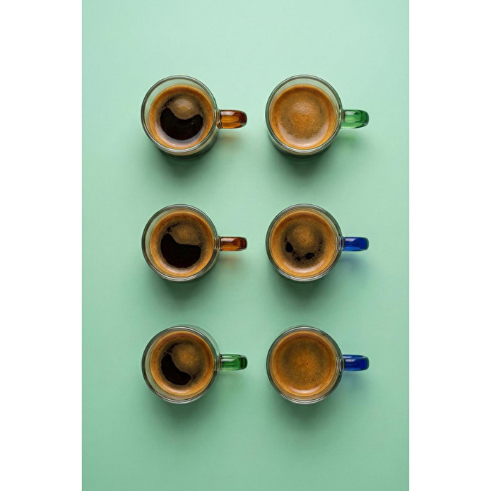 Vienev Renkli Kulplu 6'lı Cam Espresso Bardağı Seti - 95 Ml 2x(turuncu, Yeşil, Mavi)