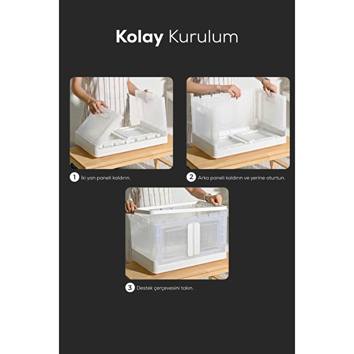 Vienev 4'lü İstiflenebilir Katlanır Çift Kapaklı Düzenleyici Kutu Beyaz