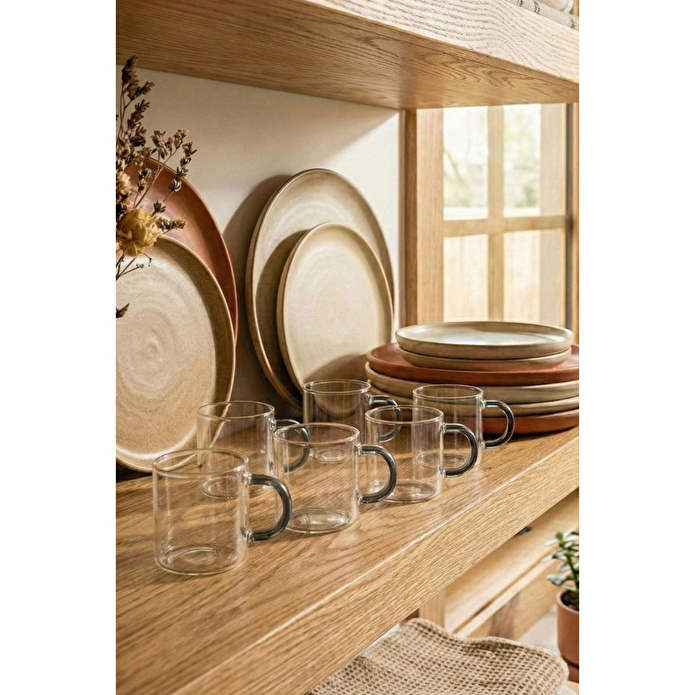 Vienev Gri Kulplu 6'lı Cam Espresso Bardağı Seti - 95 Ml