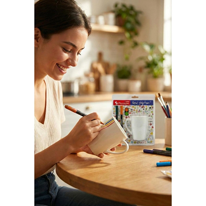 Vienev Diy Kupanı Kendin Tasarla Seti Paşabahçe X Edding - 2 Kupa + 4 Renk (siyah, Sarı, Kırmızı, Mor)