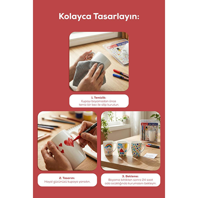Vienev Diy Kupanı Kendin Tasarla Seti Paşabahçe X Edding - 2 Kupa + 4 Renk (mavi, Lacivert, Yeşil, Turuncu)
