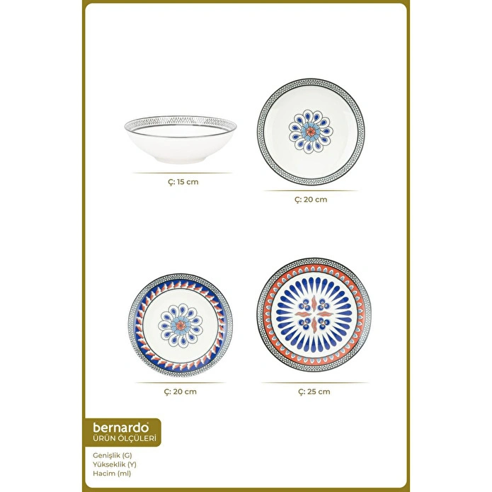 Bernardo İkonyum 24 Parça Porselen Yemek Takımı