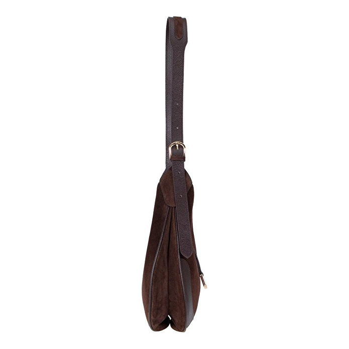 Bloominbag Crescente Walnut Suede Hakiki Deri Kadın Yarım Ay Formlu, El Yapımı Omuz Çantası