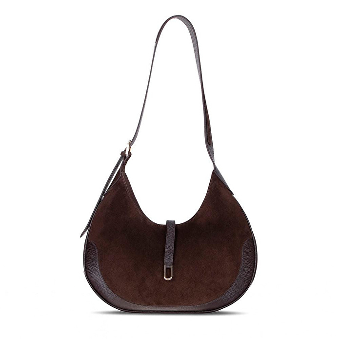 Bloominbag Crescente Walnut Suede Hakiki Deri Kadın Yarım Ay Formlu, El Yapımı Omuz Çantası