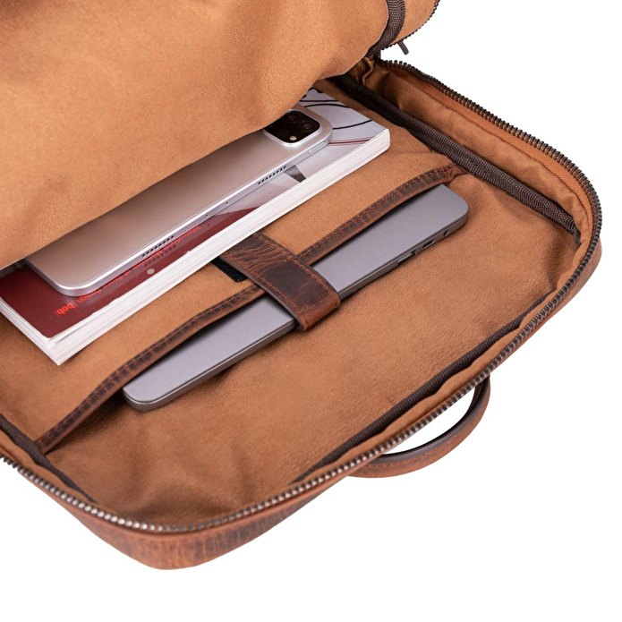 Bloominbag Atelier Classic Tan Hakiki Deri Laptop Sırt Çantası – 16” Uyumlu