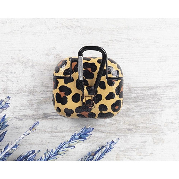 Bloominbag Aurel Snap Leopard Tan Hakiki Deri Airpods 3 Kılıfı – Charm Airpods Case