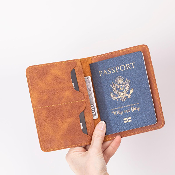 Bloominbag Viaggio Voyager Golden Tan Deri Pasaport Ve Kart Kılıfı