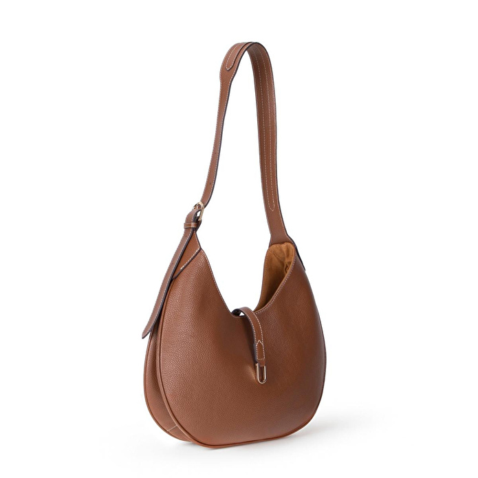 Bloominbag Crescente Warm Camel Hakiki Deri Kadın Yarım Ay Formlu, El Yapımı Omuz Çantası
