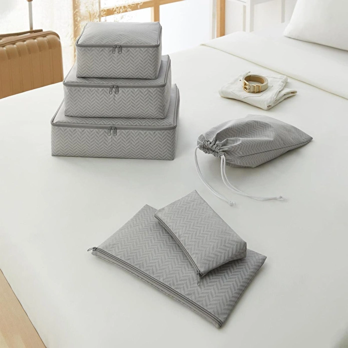 Ocean Home Textile 8'li Gri Balıksırtı Bavul İçi Düzenleyici Set