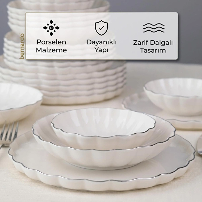 Bernardo Lyon Porselen 24 Parça 6 Kişilik Yemek Takımı Platin