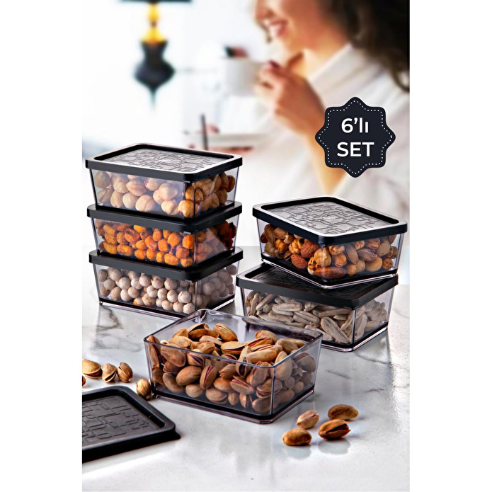 Vienev 6lı Multi Set Kahvaltılık Ikramlık Saklama Kabı Küçük Boy Siyah