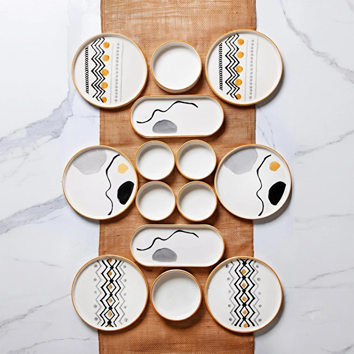 Vienev Axial 14 Parça Stackable Kahvaltı Takımı Sunum Tabağı