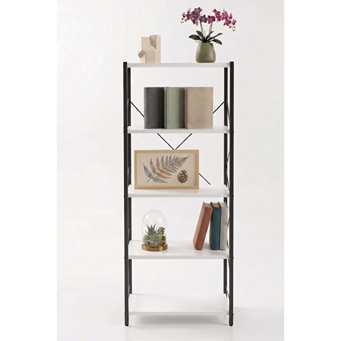Vienev 5 Raflı Metal Dolap - Metal Ve Ahşap Kitaplık, Mutfak Rafı 150x60 Siyah-beyaz