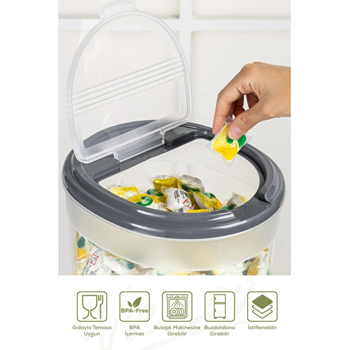 Vienev 2'li 8 Litre Büyük Boy Plastik Deterjan Saklama Kutusu – Koyu Gri Kapaklı