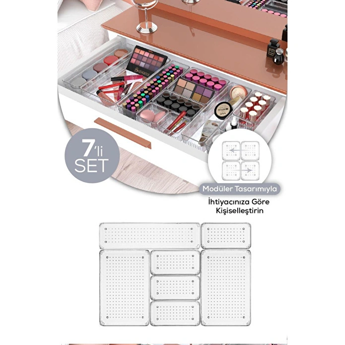 Vienev 7'li Şeffaf Çekmece Içi Düzenleyici Organizer 2x(o.dkdrtgn) 4x(k.dkdrtgn) 1x(d.dktrgn)