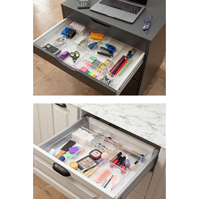 Vienev 9'lu Şeffaf Çekmece Içi Düzenleyici Organizer 4x(d.dkdrtgn,k.dkdrtgn) 1x(o.dkdrtgn)