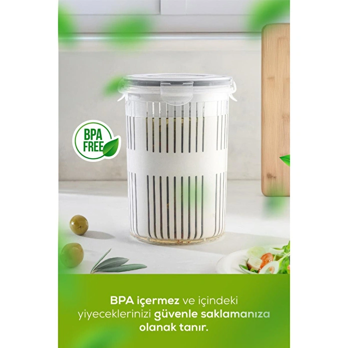 Vienev Süzgeçli Saklama Kabı Zeytinlik Turşuluk 1,5 Litre