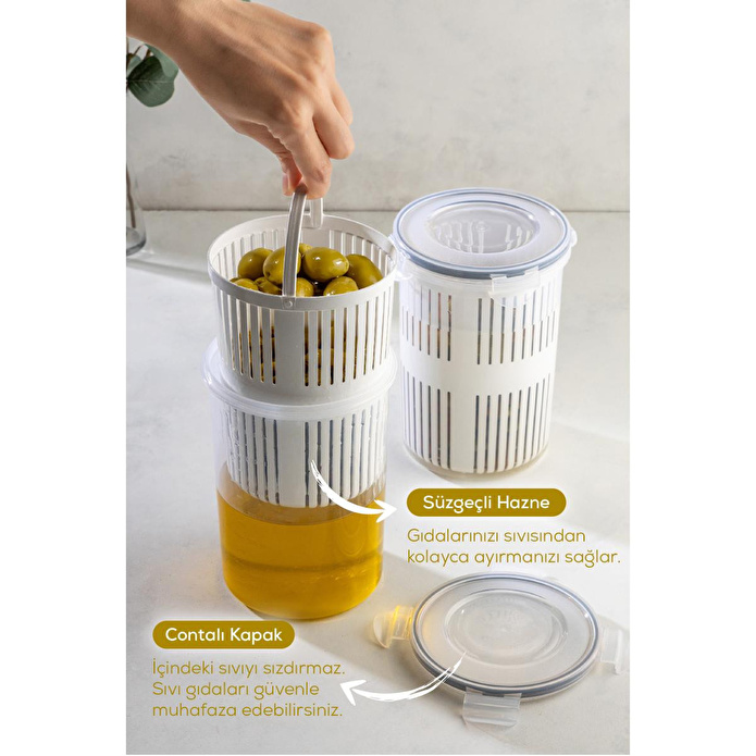 Vienev Süzgeçli Saklama Kabı Zeytinlik Turşuluk 1,5 Litre