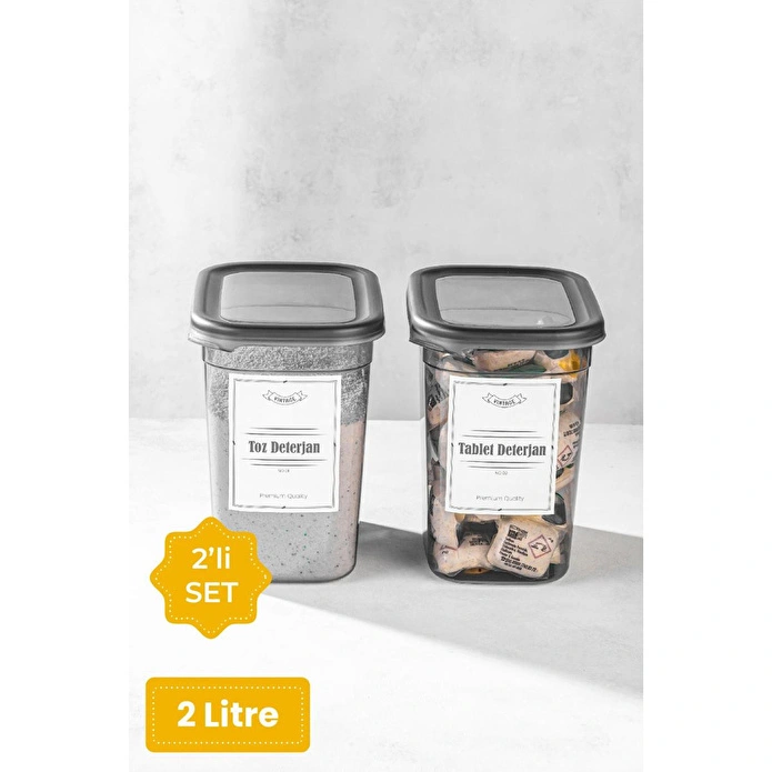 Vienev Etiketli 2 Adet Toz Ve Tablet Deterjan Saklama Kutusu Deterjan Saklama Kabı 2 Litre