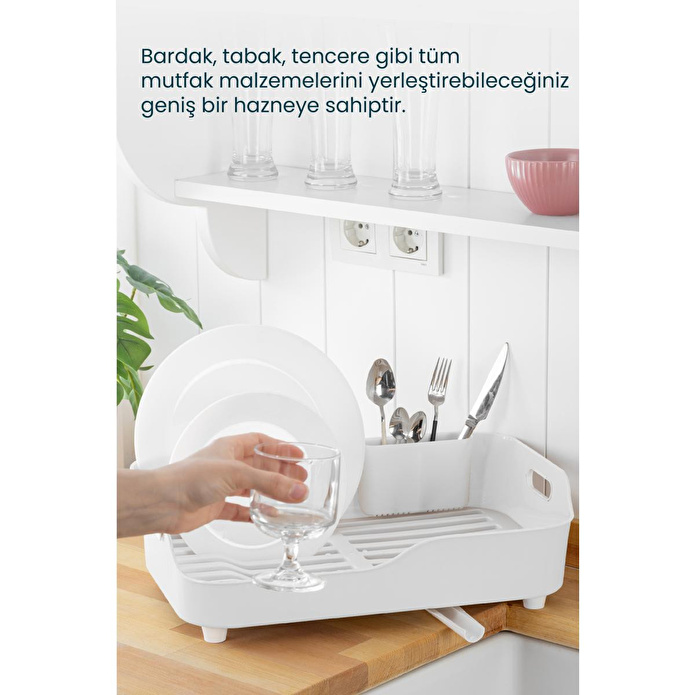 Vienev Lavabo Kenarı Tezgah Üstü Süzgeçli Bulaşıklık Beyaz