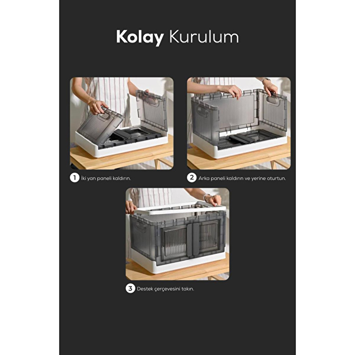 Vienev 4'lü Katlanır İstiflenebilir Çift Kapaklı Düzenleyici Kutu Antrasit