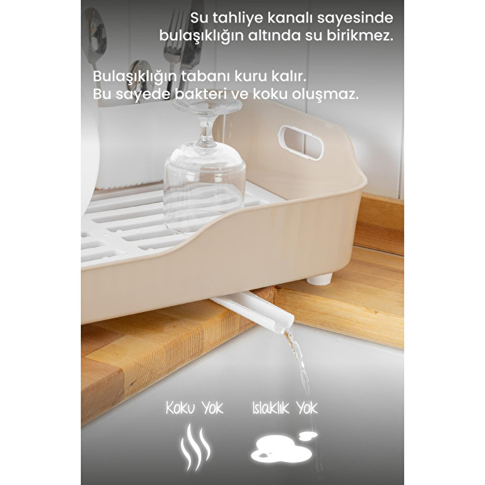 Vienev Lavabo Kenarı Tezgah Üstü Süzgeçli Bulaşıklık Bej