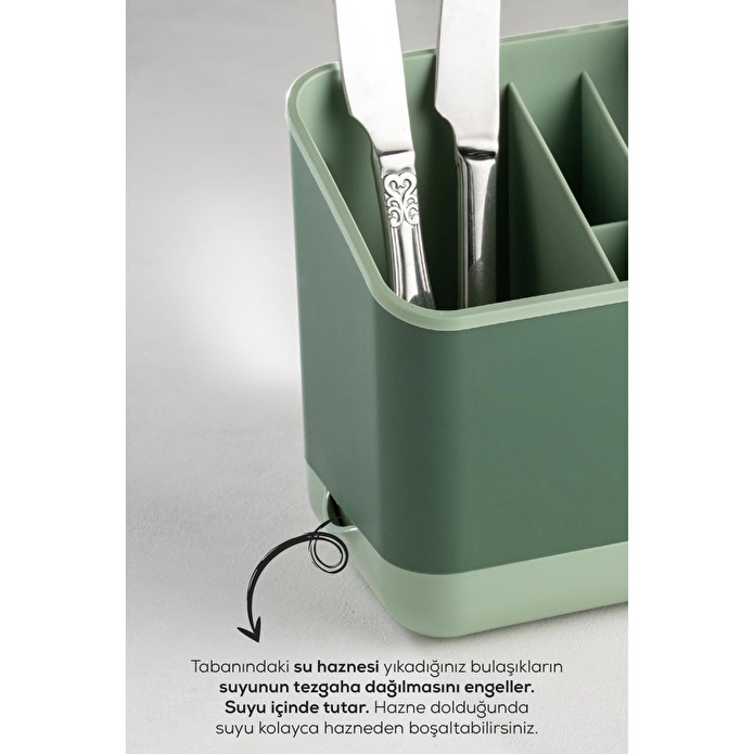 Vienev Tezgah Üstü Kaşık Düzenleyici 5 Bölmeli Organizer Kaşıklık Yeşil