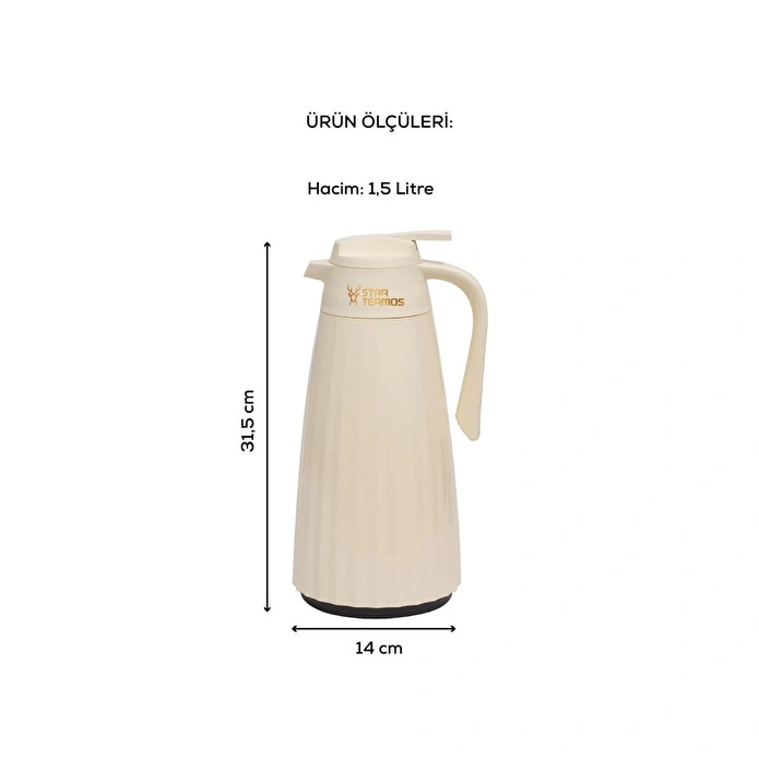 Vienev 1,5 Litre Çift Cam Termos Krem