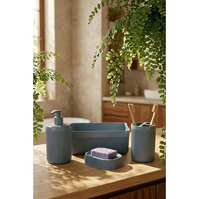 Vienev 4'lü Banyo Seti 550 Ml Antrasit - Sıvı Sabunluk, Diş Fırçalık Ve Çok Amaçlı Düzenleyici Organizer