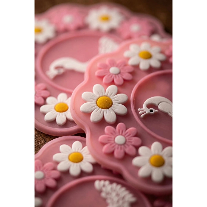 Vienev 3'lü Papatya Silikon Bardak Altlığı Pembe 10 Cm | Isıya Dayanıklı Nihale, Mutfak Gereci