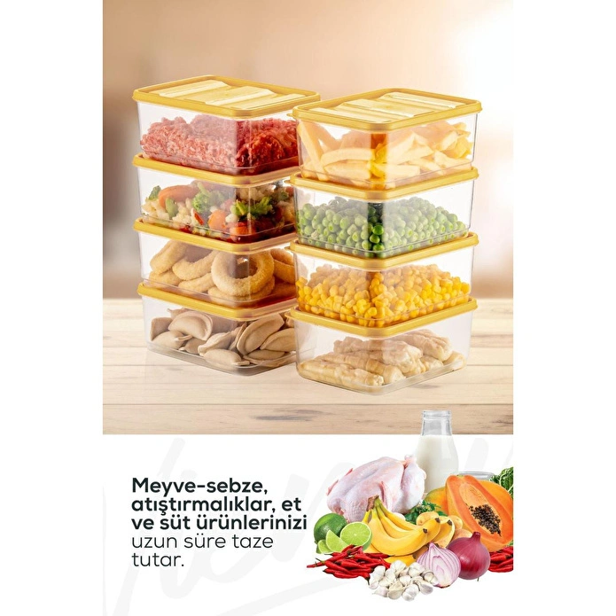 Vienev 8'li Buzdolabı Düzenleyici Organizer Mikrodalgaya Uygun Difriz Saklama Kabı Sarı