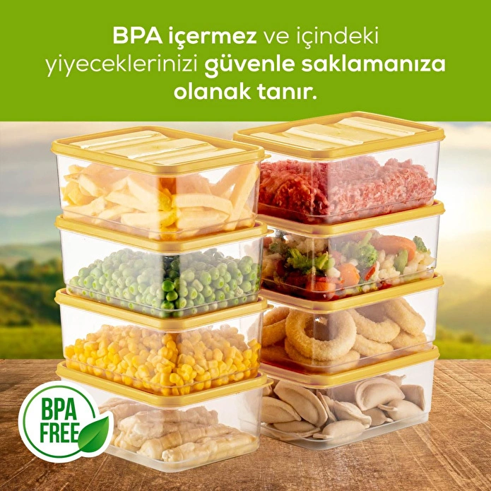 Vienev 8'li Buzdolabı Düzenleyici Organizer Mikrodalgaya Uygun Difriz Saklama Kabı Sarı