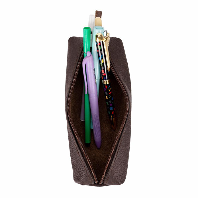 Bloominbag Bloombox Espresso Brown Hakiki Deri Kalem & Makyaj Çantası