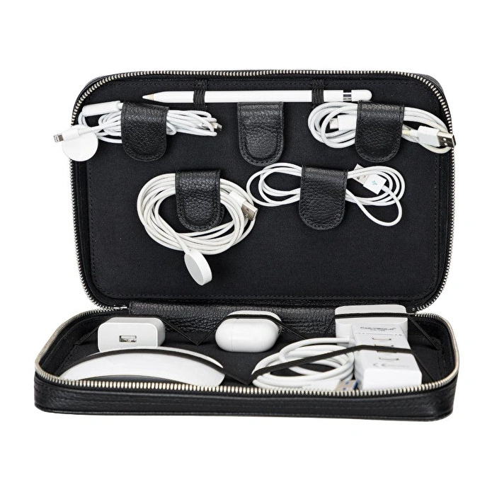 Bloominbag Arcadia Onyx Black Premium Deri Teknoloji Kablo & Aksesuar Düzenleyici