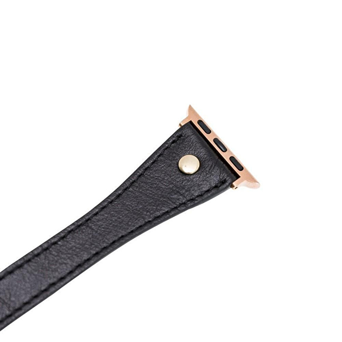 Bloominbag Alpine Double Tour Noir Black Hakiki Deri Apple Watch Kordonu - 44/45/46/49mm