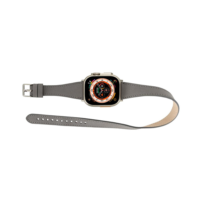 Bloominbag Alpine Slim Double Tour Stone Gray Hakiki Deri Apple Watch Kordonu - 44/45/46/49mm