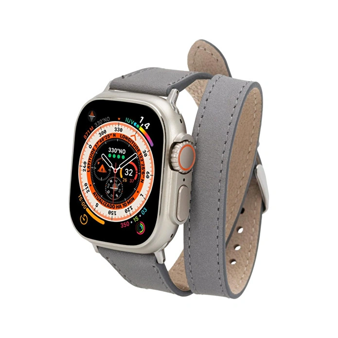 Bloominbag Alpine Slim Double Tour Stone Gray Hakiki Deri Apple Watch Kordonu - 44/45/46/49mm