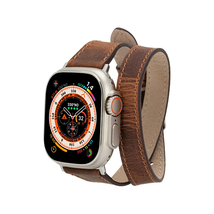 Bloominbag Alpine Slim Double Tour Heritage Saddle Hakiki Deri Apple Watch Kordonu - 44/45/46/49mm
