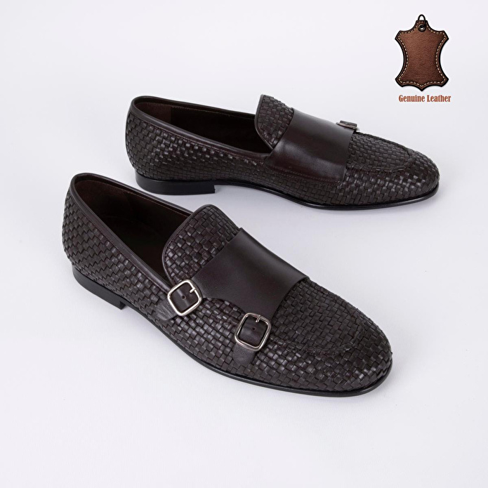 Bloominbag Firenze Double Monk Brown Hand-woven Premium Leather Erkek Ayakkabı- 44 Numara
