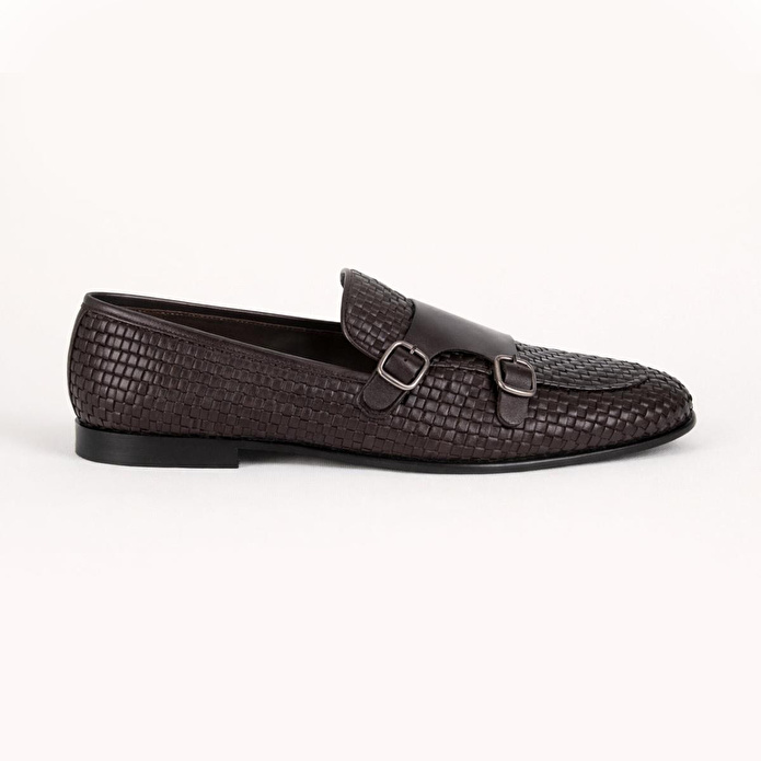 Bloominbag Firenze Double Monk Brown Hand-woven Premium Leather Erkek Ayakkabı- 44 Numara
