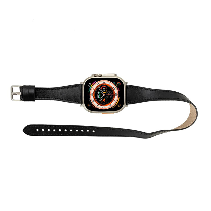 Bloominbag Alpine Slim Double Tour Noir Black Hakiki Deri Apple Watch Kordonu - 44/45/46/49mm