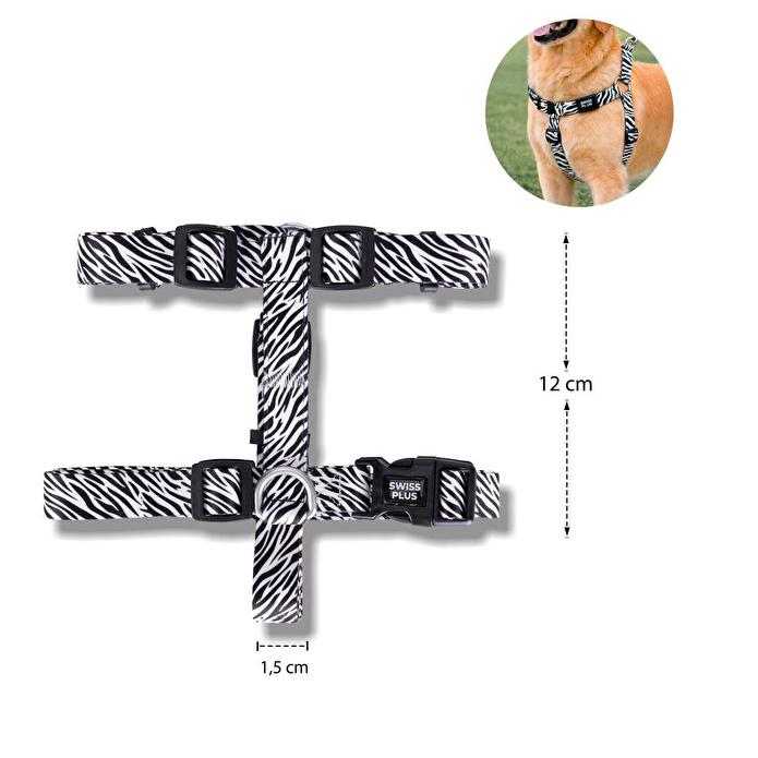 Bloominbag Swissplus Urban Paws Zebra Black Geri Dönüştürülmüş H-tipi Köpek Göğüs Tasması-s