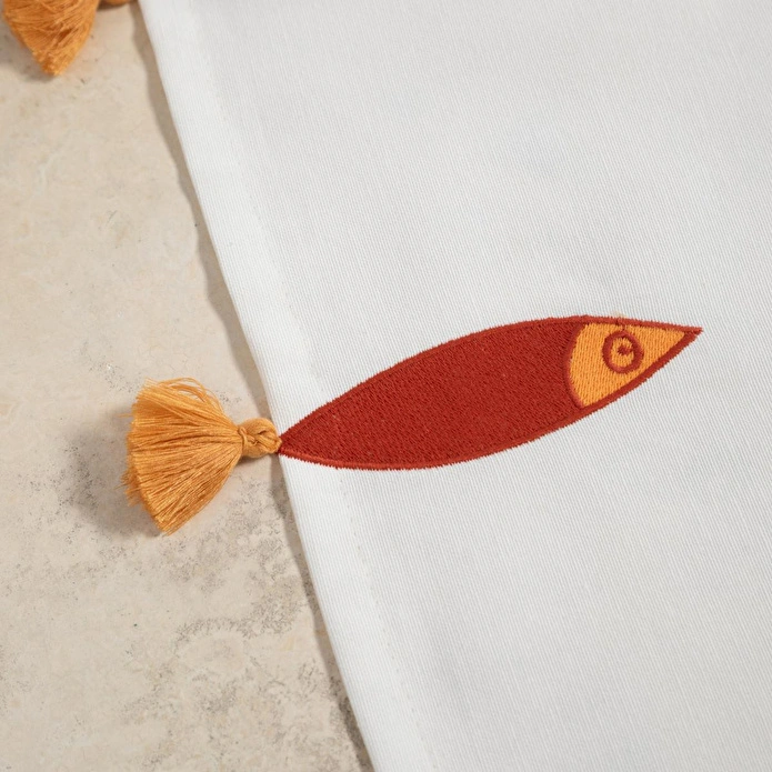 Mudo Home Fish Püsküllü Runner Ekru 50x130